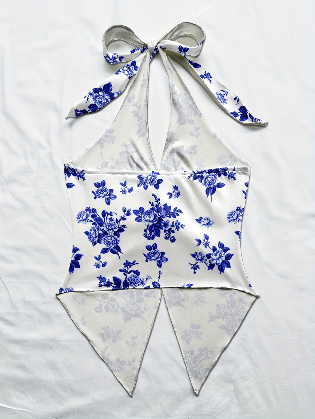 Women'S Spring/Summer Fall Boho Beach Vacation Outfits Marine Floral Leopard Print Trim Bustier Slim Fit Camisole Halter Top, Y2K Vintage Concert Outfit - Sky Blue