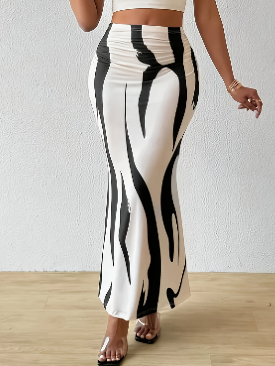 Elegant Spring And Summer New Zebra Pattern High-Waisted Fishtail Pencil Long Skirt - Black