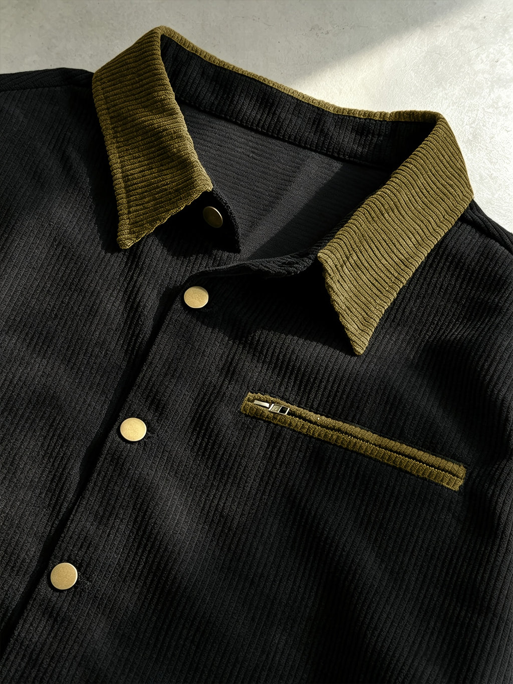 Men'S Corduroy Jacket, Autumn Winter Style Retro Workwear Trendy Versatile Coat, Casual All-Match Lapel Top, Solid Color Long Sleeve Jacket Men'S Clothing - Black