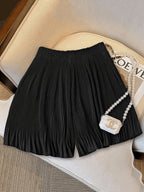 Women's Fashion Solid Color Loose Fit Casual Shorts - Black