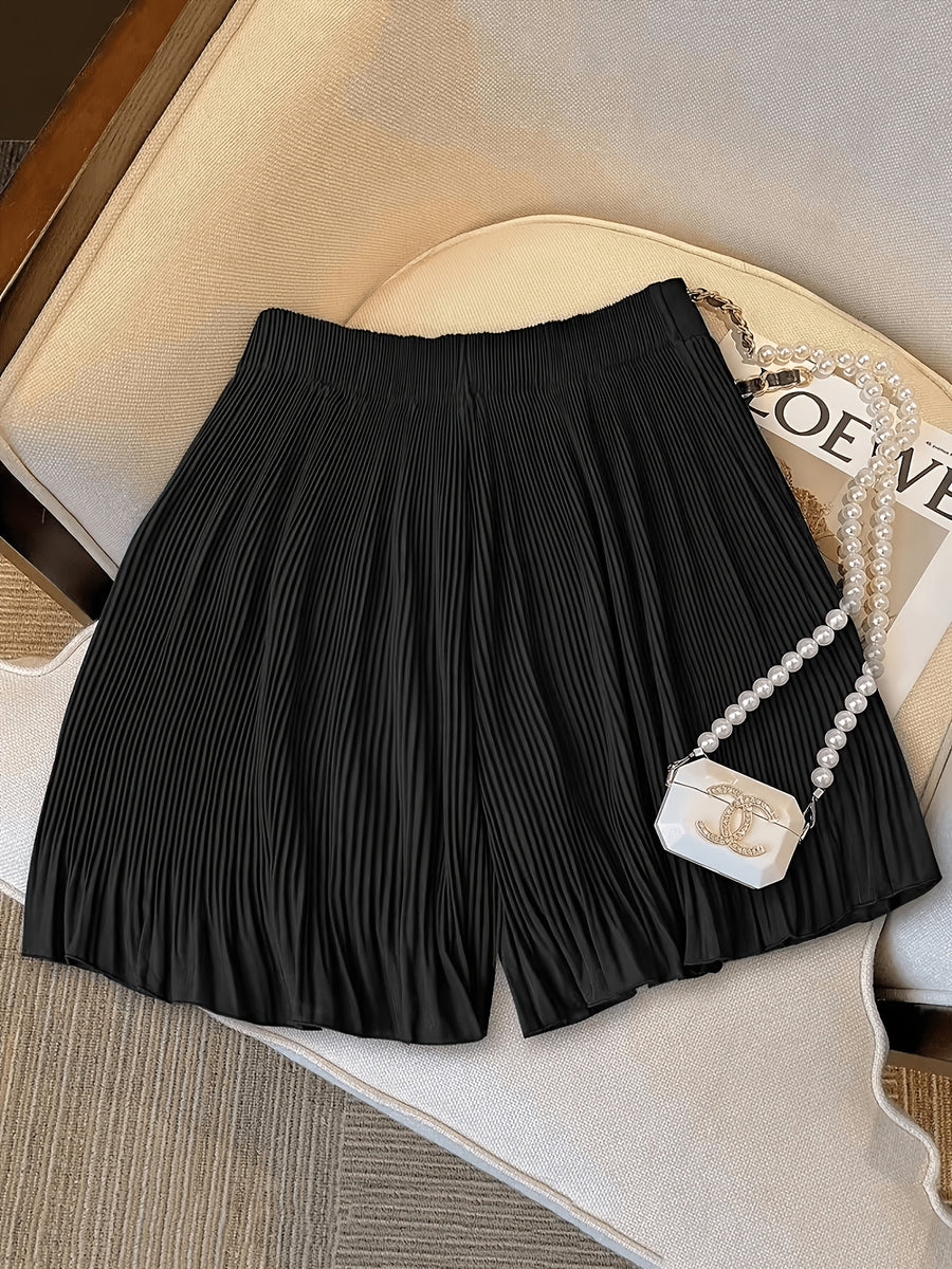 Women's Fashion Solid Color Loose Fit Casual Shorts - Black