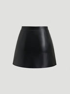 Elegant Vintage High-Waisted Pleated Brazilian PU Side Slit Flared A-Line Mini Skirt for Women, Y2K Clothing - Black