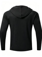 7pcs Men's Quick-Dry Hooded - Soft Breathable Lightweight Hoodie Suitable for Fishing, Outdoor Sports & Gym, - Long Sleeve Fitness Shirt with Hood, Machine Washable for Running,, and Casual Wear - Black