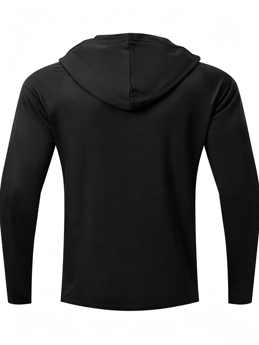 7pcs Men's Quick-Dry Hooded - Soft Breathable Lightweight Hoodie Suitable for Fishing, Outdoor Sports & Gym, - Long Sleeve Fitness Shirt with Hood, Machine Washable for Running,, and Casual Wear - Black