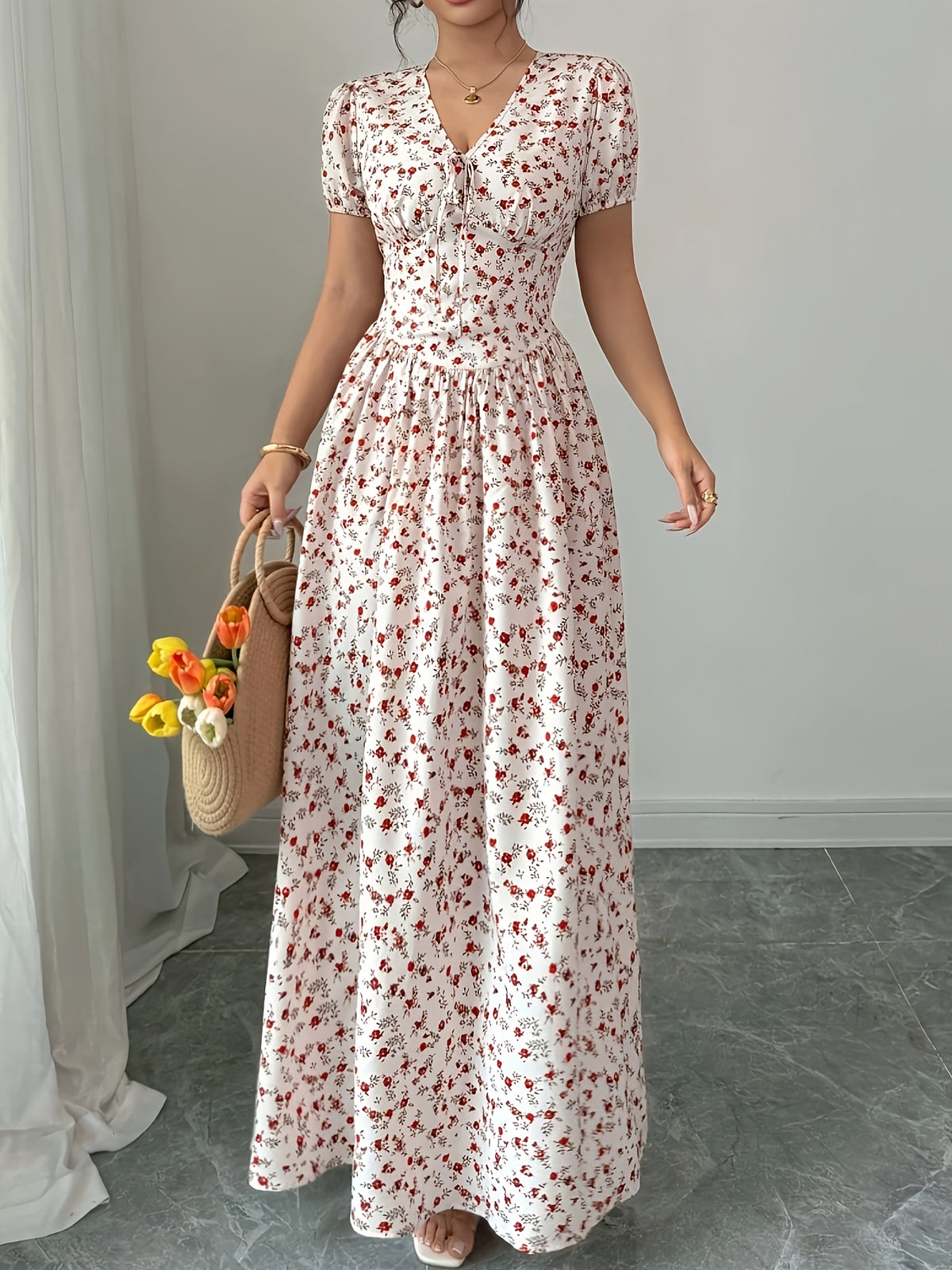 Long Dress Women's Fashion Elegant Floral Print 9008 - Multicolor