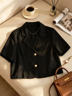 Summer Lightweight Short-Sleeve Blazer for Women, Petite Cropped Style,, Versatile, Casual Blazer Jacket - Black