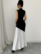 YY0424132 Women's Elegant, Simple, Precise, Romantic, Dating, Party, Casual, Vacation, Color-Blocked, Bodycon, Black, Midi Bridesmaid Dress - Black