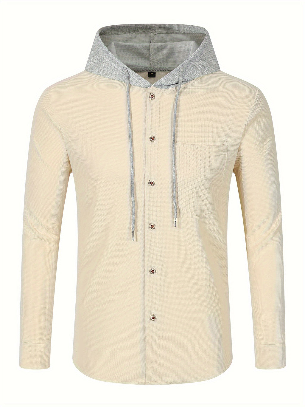 Men's Casual Hooded Jacket - Soft, Breathable Polyester with Button-Up Design & Pockets | Perfect for Spring, Fall & Outdoor Activities, Long Sleeve, Fashion, Daily, Leisure Style, Conventional Version - Khaki