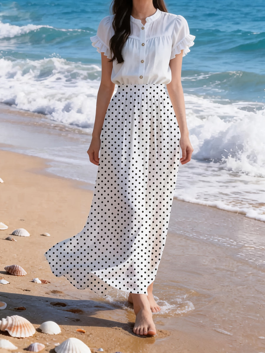 New Spring And Summer Women'S Non-Stretch Digital Print Skirts, Fashionable Summer Wear, Featuring an Elastic Waistband with a Strong Design That Can Stretch Up to 15CM - BSQFA16