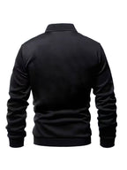 Slim-fit Versatile Men's Jacket, Featuring a Simple Handwritten Pattern, Men's Zip-up Jacket, Comfortable Casual Style, Suitable for Outdoor Activities - Black