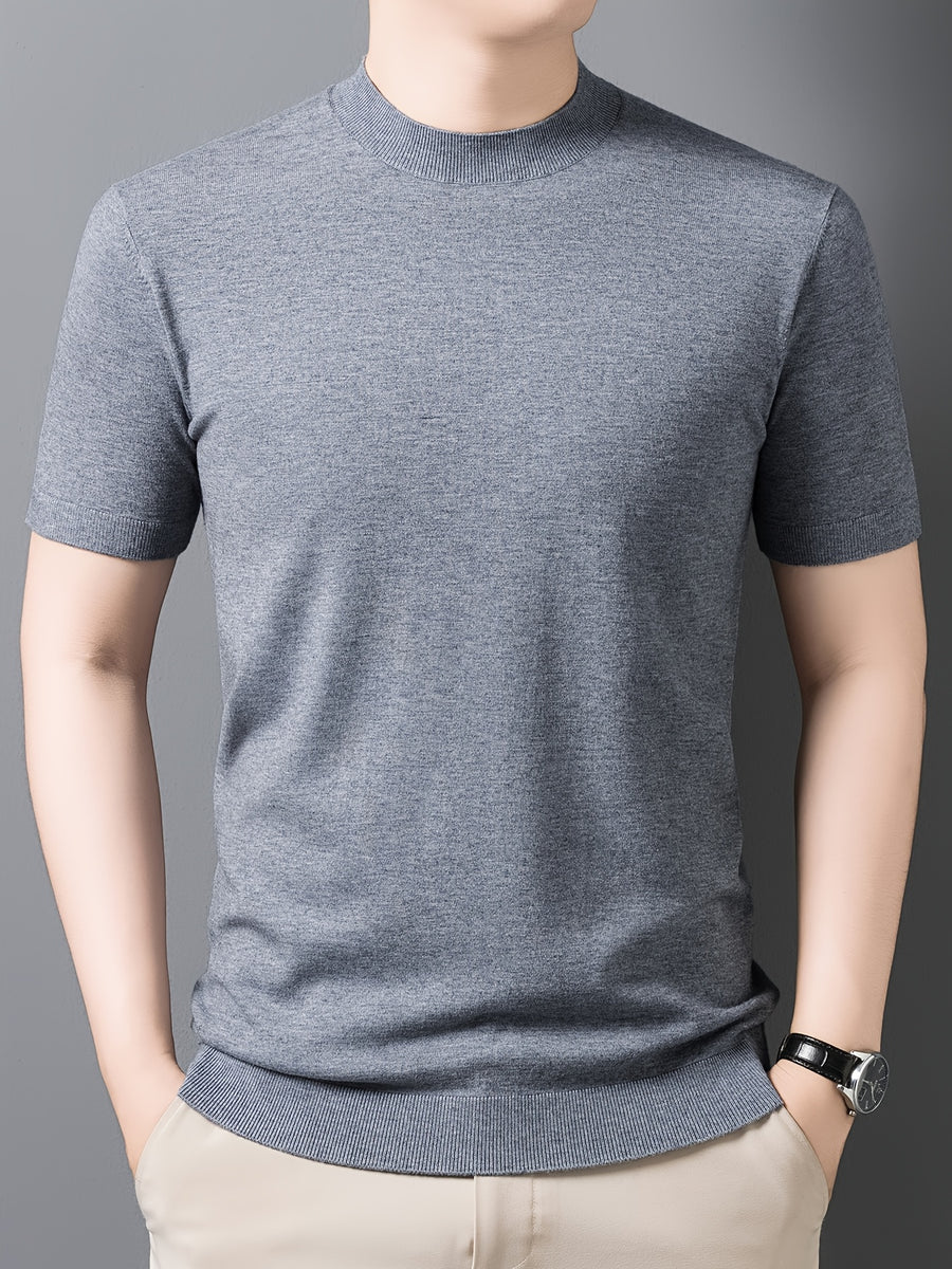 Men'S Summer Short-Sleeve Knit Top, Classic Round Neck Easy Solid Color Design, Breathable And Moisture-Wicking, Fashionable And Versatile in Multiple Colors, Suitable for Casual And Athletic Wear - Gray In Flower