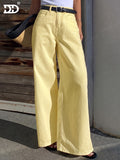 DD Women'S 2026 New Stretch Slim-Fit Jeans, Vintage Washed Yellow Denim Long Pants, A-Line Jeans with Pocket Design, Street Style Women'S Clothing, Mid-Rise Flared Loose Boyfriend Pants, Comfortable Pants for Work And Travel - Yellow