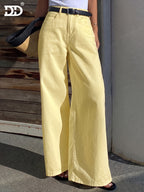 DD Women'S 2026 New Stretch Slim-Fit Jeans, Vintage Washed Yellow Denim Long Pants, A-Line Jeans with Pocket Design, Street Style Women'S Clothing, Mid-Rise Flared Loose Boyfriend Pants, Comfortable Pants for Work And Travel - Yellow