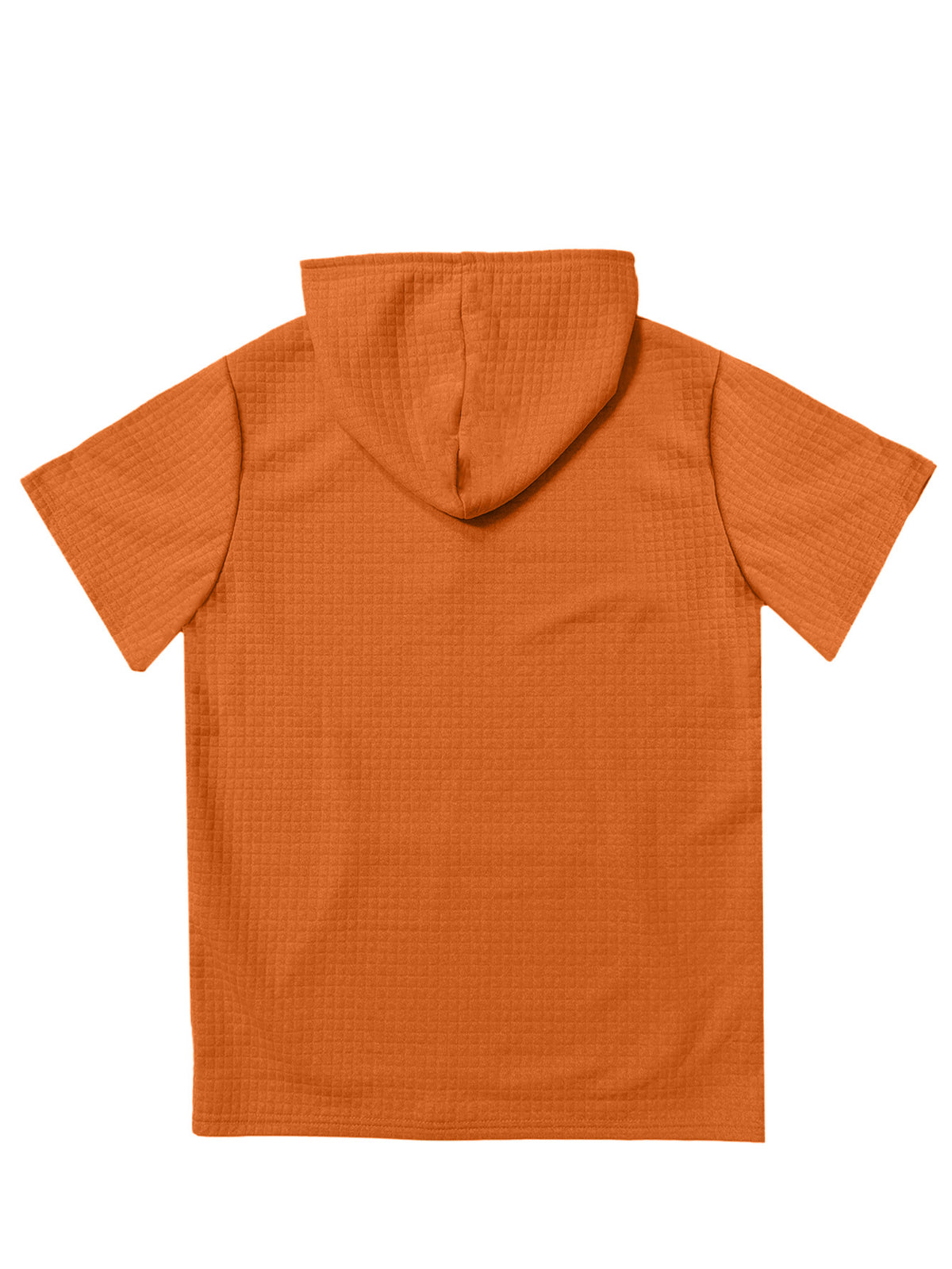 CONQUER ALL Men's Waffle Knit Short-Sleeve Hooded Sweatshirt with Comfortable Print and Drawstring, Short-Sleeve T-Shirt with Pocket, Summer Casual Fashion Men's Apparel, Suitable for Outings and Home Wear, Suitable for Daily and Formal Wear - Orange