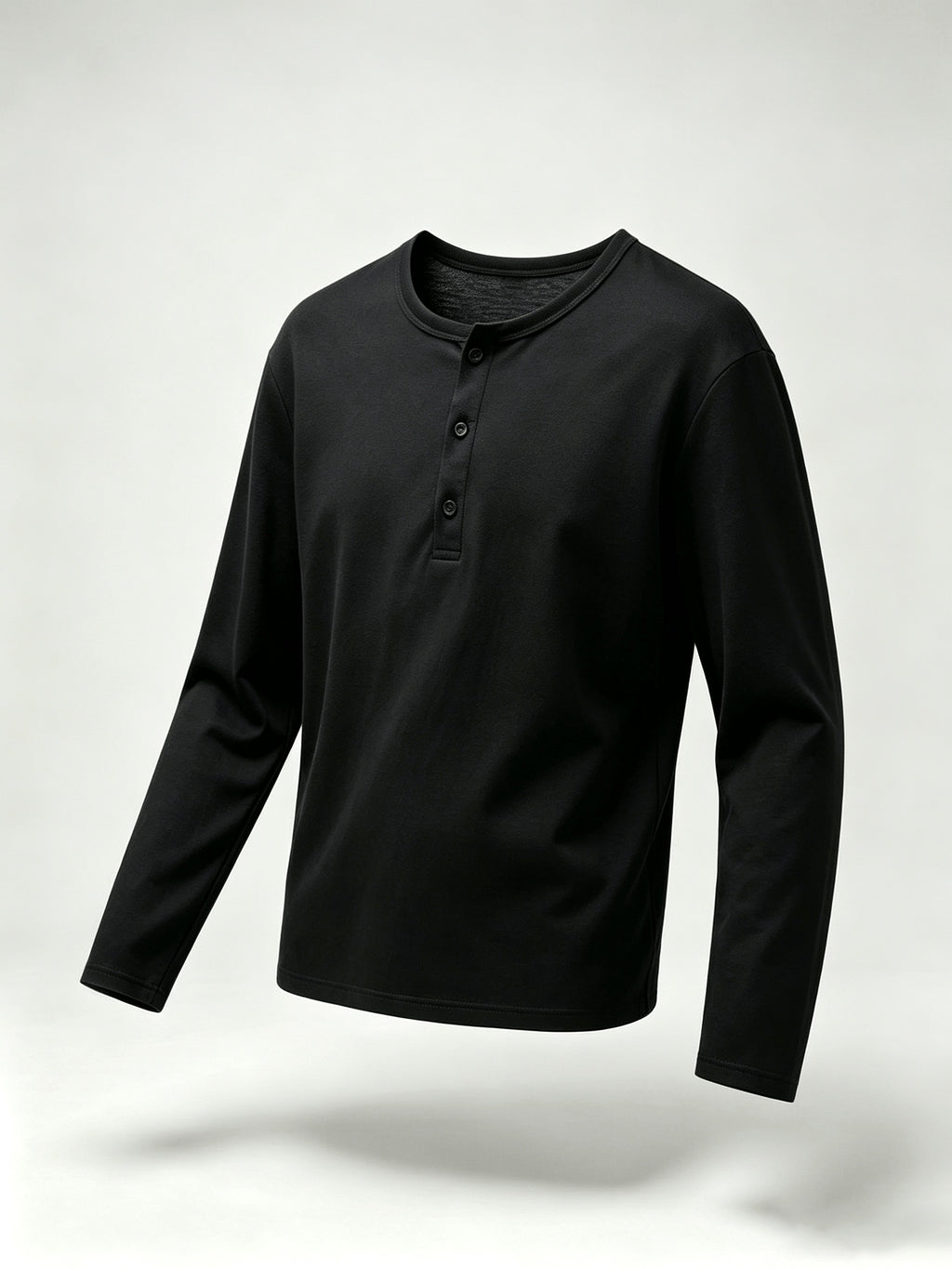 Henley Collar Long Sleeve Cover-Up, T-Gauge Knit Bamboo Rayon Rayon Texture Fabric, Lightweight Breathable Casual Top - Black