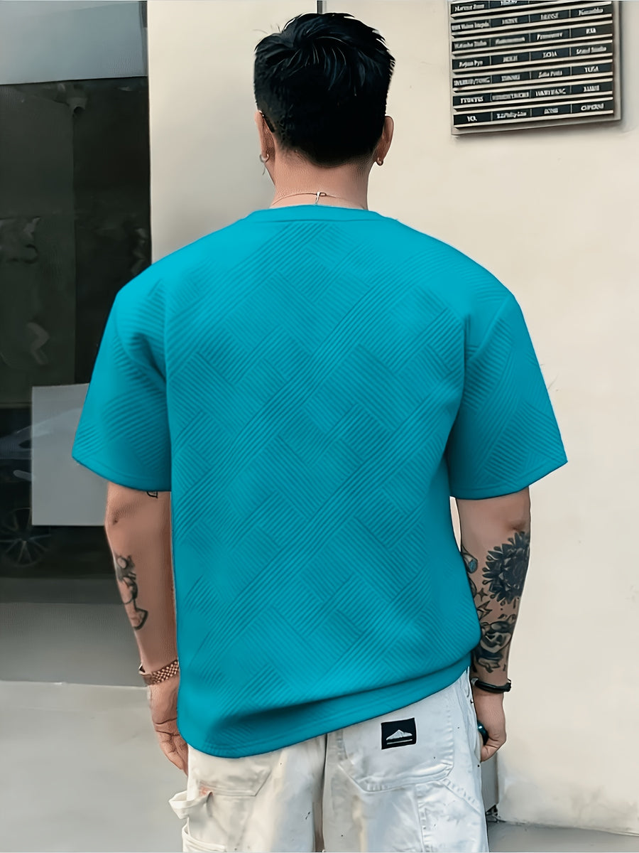 [Villa Le Water OBM] 3pcs Set Men'S Summer Fashion Round Neck T-Shirt, 3D Geometric Pattern Men'S Top, Comfortable And Versatile Short Sleeve, Suitable for Outdoor Street, Daily Casual, Outdoor Sports - created-emerald green+dark green+black