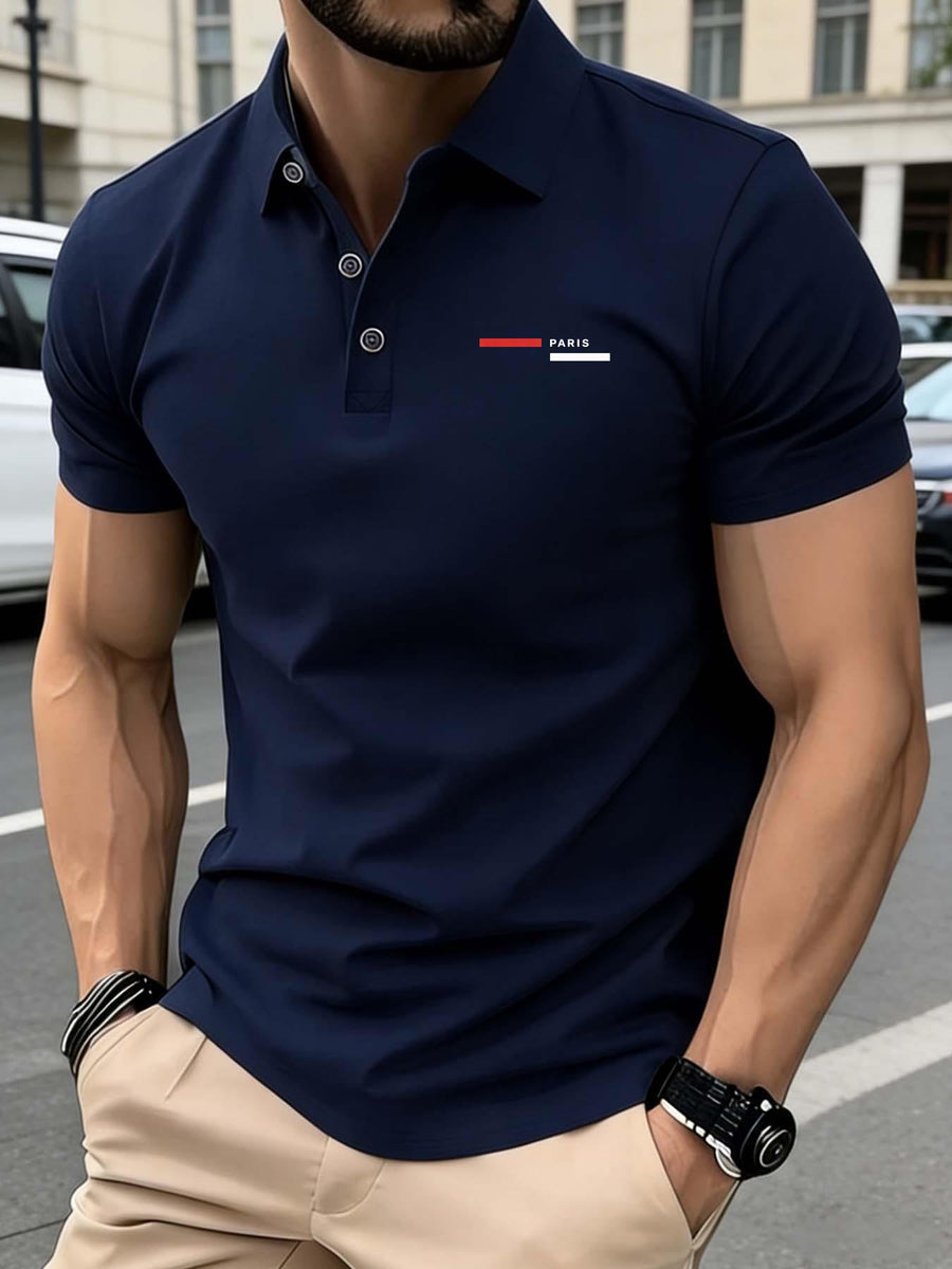 PARIS Pattern Print - Premium Men'S Classic Fashion Sport Casual Solid Color Short Sleeve Polo Shirt, Stylish And Breathable, Quick-Dry And Moisture-Wicking, Soft And Skin-Friendly, Multifunctional Polo Shirt Designed for Men - Navy Color