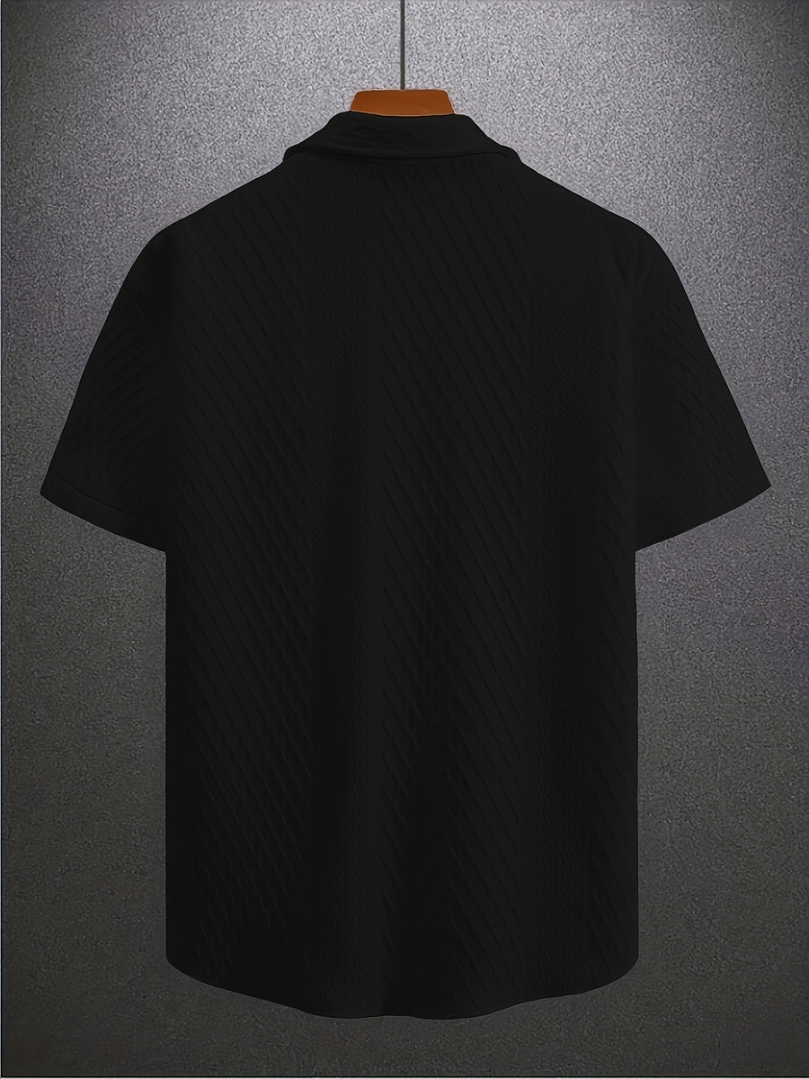Men's Summer Casual Short-Sleeve Shirt, Jacquard Cardigan, for Daily Commuting, Casual and Relaxed, Loose and Breathable, for Fishing, Basketball, Camping, Beach - Black