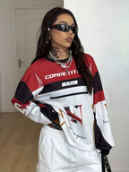 Cool Annie Women's Autumn Streetwear Swear Casual National Competition Racer Graphic Oversized Long Sleeve Sweatshirt - Multicolor