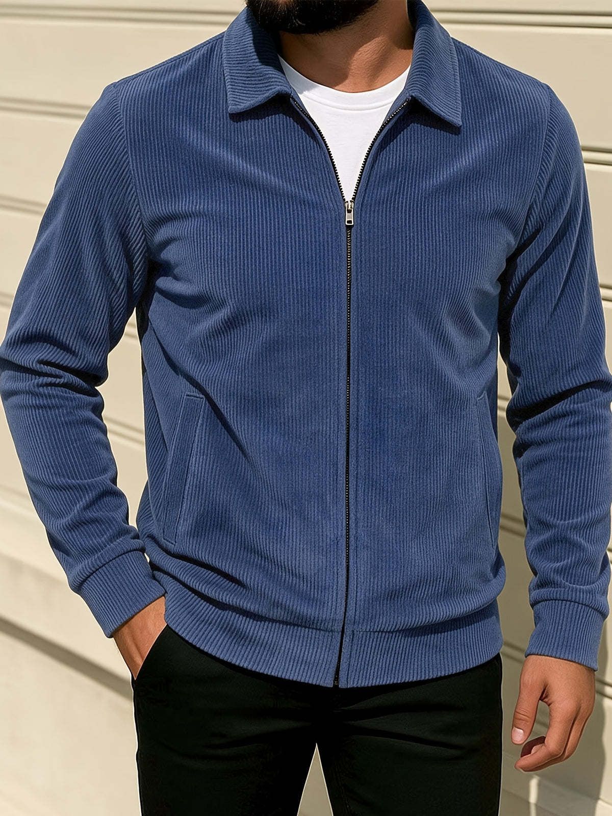[Pearson OBM] Spring/Autumn New Men'S Solid Color Fashion Corduroy Jacket, Suitable for Outdoor Leisure Activities And Daily Work Commute - Blue