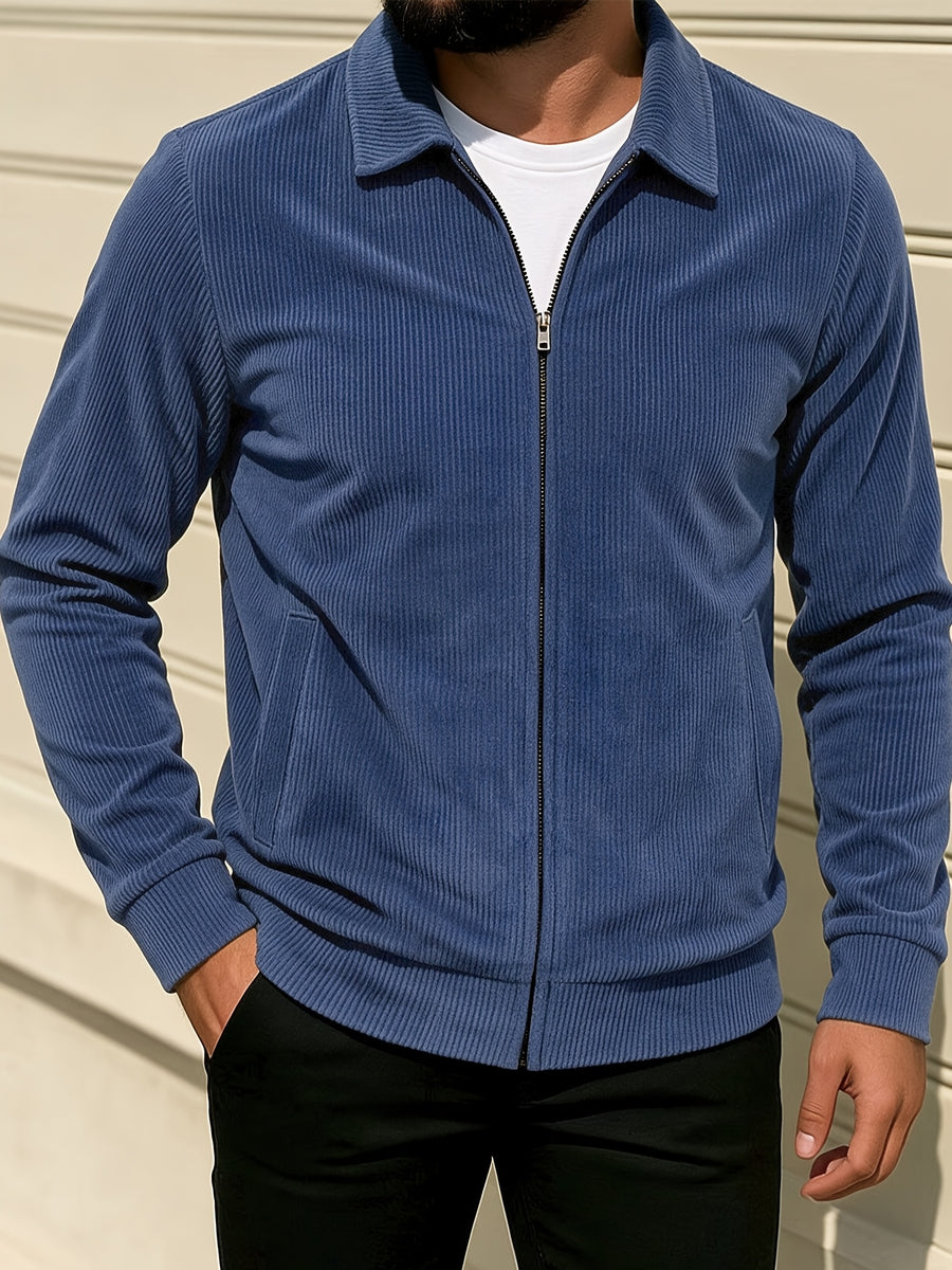 [Pearson OBM] Spring/Autumn New Men'S Solid Color Fashion Corduroy Jacket, Suitable for Outdoor Leisure Activities And Daily Work Commute - Blue