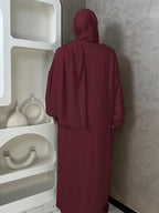 1pc And Abaya One-Piece Dress, Prayer Jilbab Fashionable, Elegant And Casual Solid-Colored Puff Sleeve Suitable for Daily Wear. Loose And Comfortable Women'S Abaya Robe - Deep Red