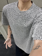 Men'S Hong Kong Style Highlight Twill Short-Sleeve T-Shirt, Summer Lazy Style Loose Crew Neck Half-Sleeve Top - White