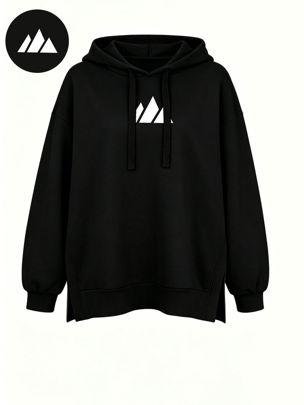Women'S Fashion Hooded Sweatshirt for Autumn And Winter - Pattern Print Design, Side Slit Detail, Pullover Hoodie - Black