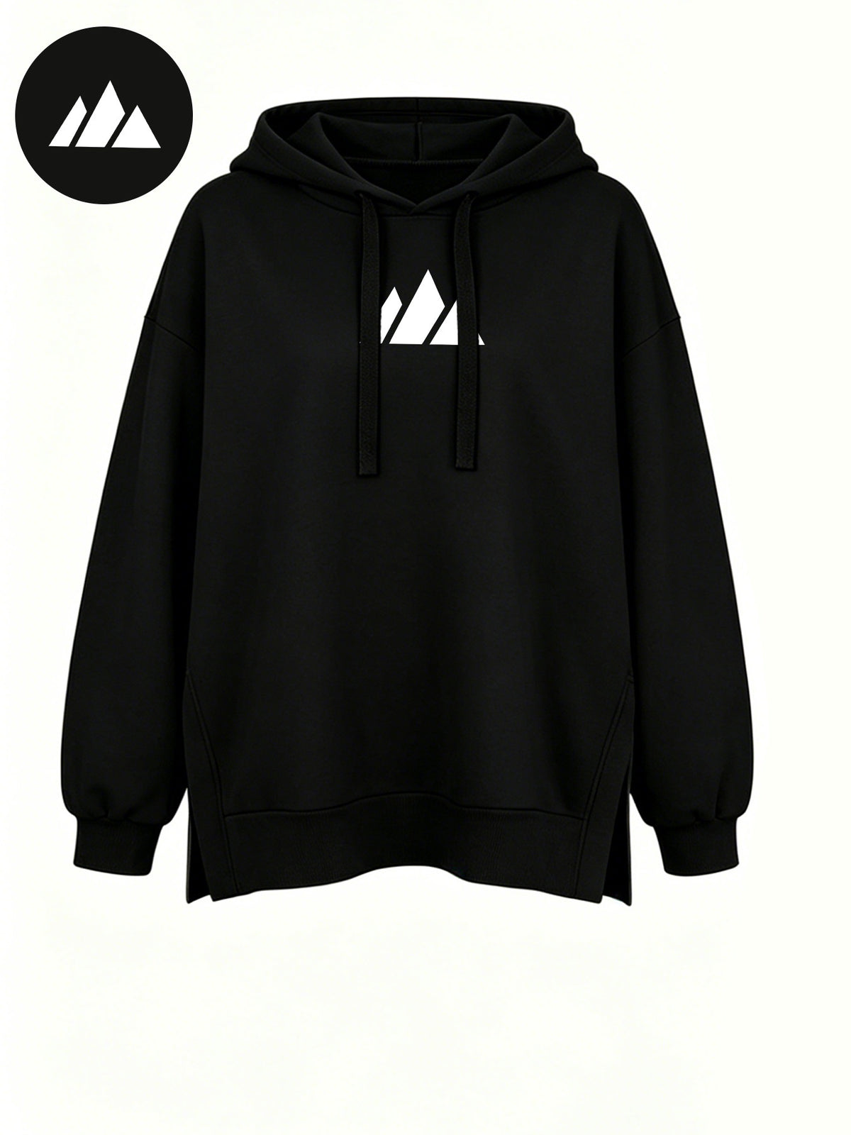 Women'S Fashion Hooded Sweatshirt for Autumn And Winter - Pattern Print Design, Side Slit Detail, Pullover Hoodie - Black