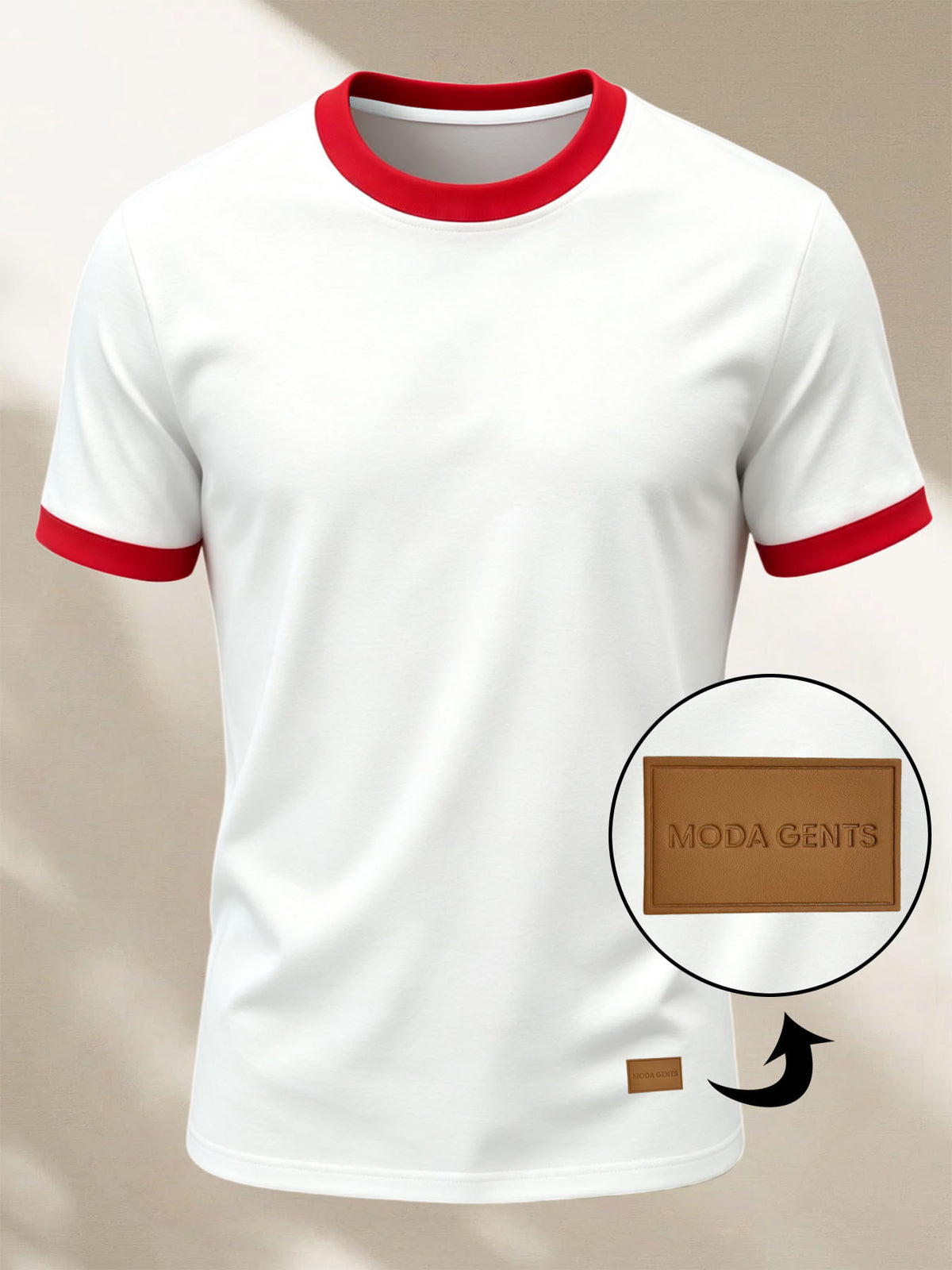 100%, Men'S Knitted Color-Block Round Neck Short-Sleeve T-Shirt, Summer Global All-Season Base Layer Factory Made Men'S Comfortable High-Fit Rate Casual Sports Contrast Patchwork Top - White Fight Red