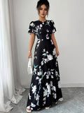 Women'S Elegant Printed Dress - Black