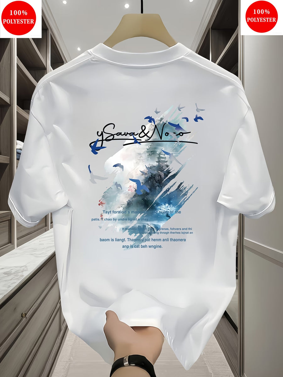 Fashionable Printed Letter Short-sleeved T-shirt for Men, New Summer Style, Casual and Versatile, Available in Large Sizes - White