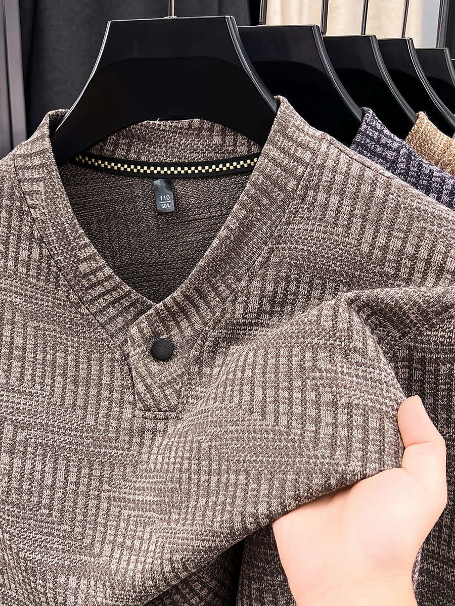 New Men's Long-Sleeve Warm Fashionable Versatile Knit Sweater - Coffee Color