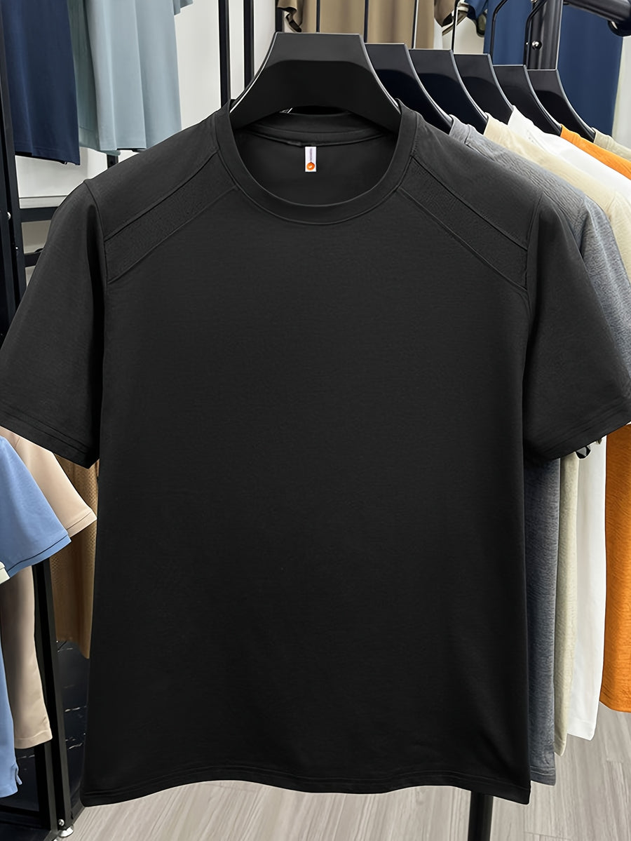 Men'S Solid Color Quick-Dry Round Neck T-Shirt, Versatile for Daily Commute And Light Sports, Breathable with Micro-Perforations, Enhanced Ventilation, Comfortable And Non-Sticky in Summer - Black