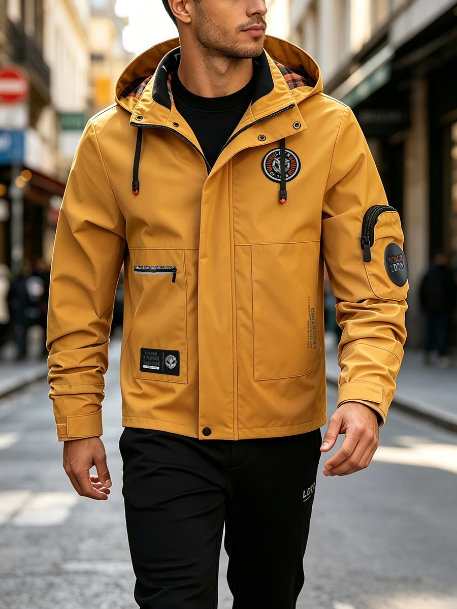 Men's Spring-Autumn New Style Fashion Zipper Jacket - Fashionable and Versatile Outdoor Daily Casual Commuting Jacket - Multi-pocket Hooded Jacket - Can Also Be Given as a Gift to Others - Golden