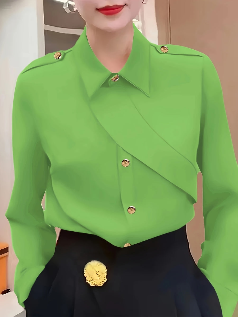Fashion Women'S Casual Button-Up Shirt - Green