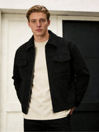 2026 Spring/Autumn New European and American Men's Lapel Jacket, Daily Fashion Commuting Party Date Coat, Workwear Style, Simple Outdoor Sports - Black