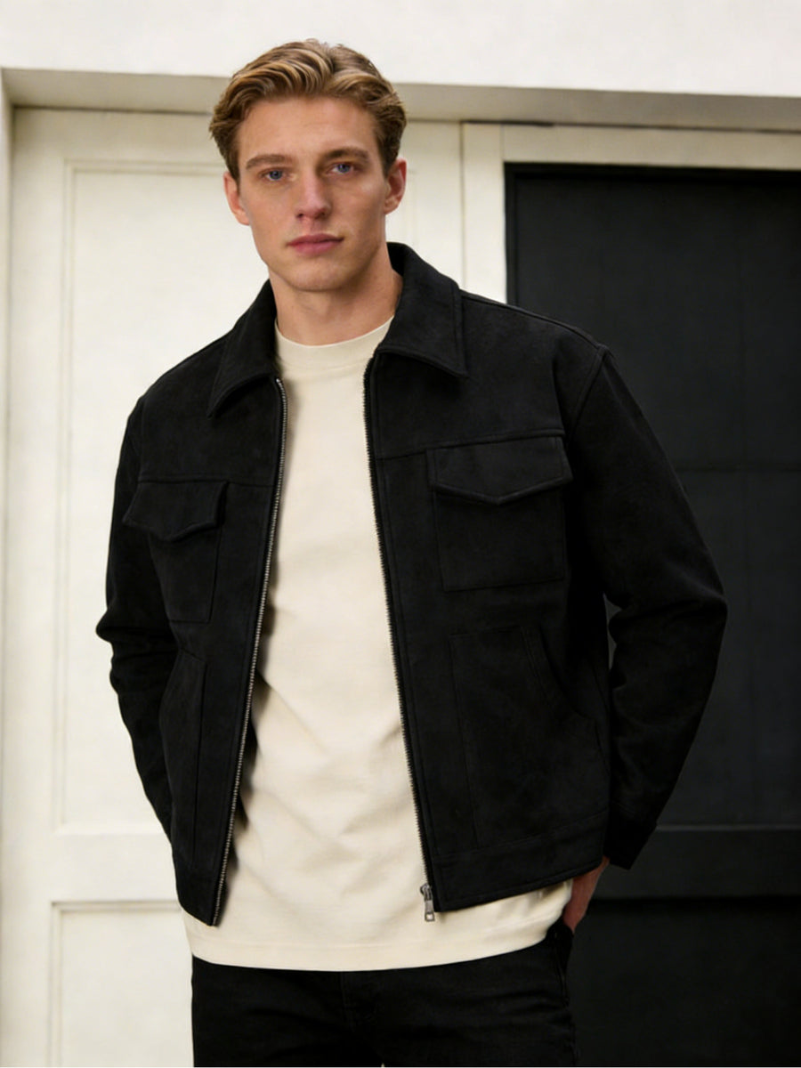 2026 Spring/Autumn New European and American Men's Lapel Jacket, Daily Fashion Commuting Party Date Coat, Workwear Style, Simple Outdoor Sports - Black