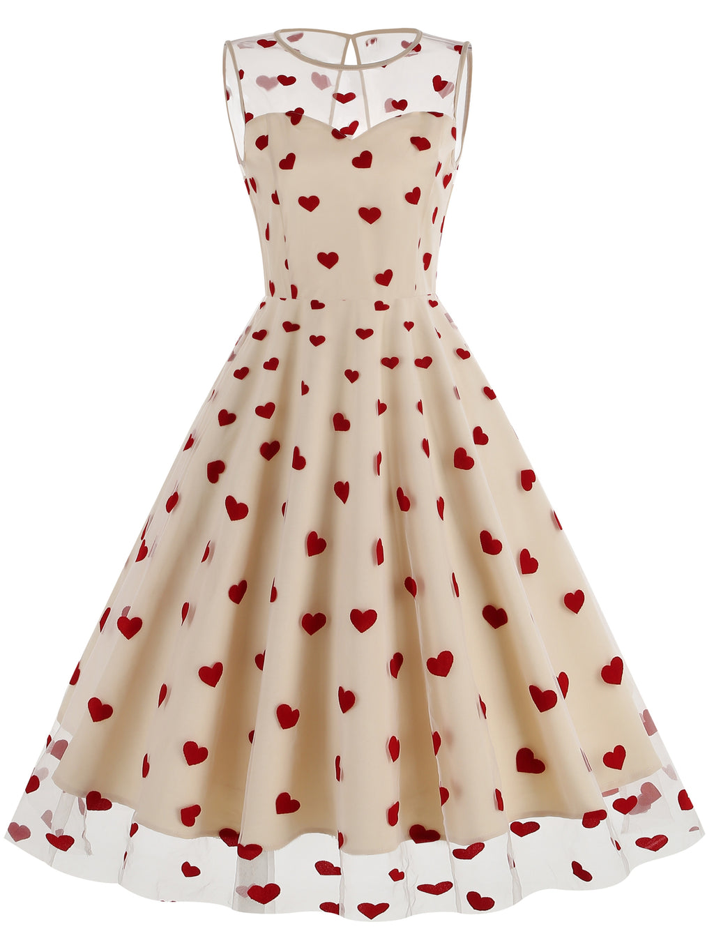 Round Neck Sleeveless Waist-Cinching Valentine'S Day Women'S 50S Retro Dress Back-To- Season Evening Dress - Apricot