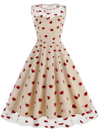 Round Neck Sleeveless Waist-Cinching Valentine'S Day Women'S 50S Retro Dress Back-To- Season Evening Dress - Apricot