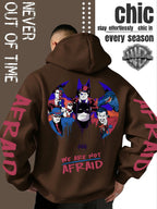 Men'S Batman Hooded Sweatshirt, Cool Graphic Print with Hero And Villain Characters, English Slogans And Sleeve Graffiti, Classic Meets American Dark Streetwear, Fall/Winter Comfortable Long Sleeve, Trendy Street Style for Men - Coffee Color
