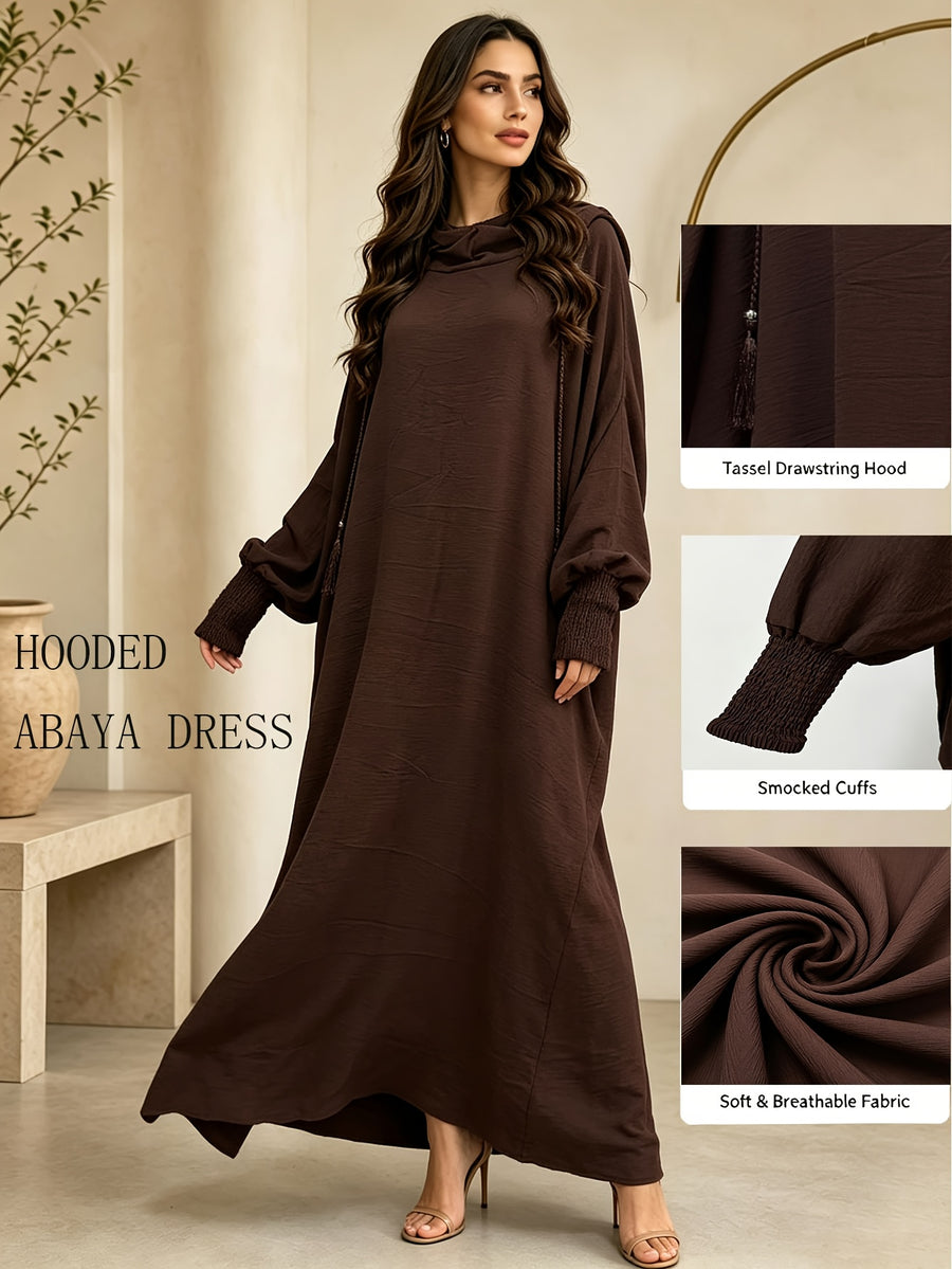 Plus Size - 1pc Women'S Hooded Double-Layer Abaya Dress, Casual Loose Breathable Prayer Robe, Suitable for Daily Wear Or Gifting - Coffee Color
