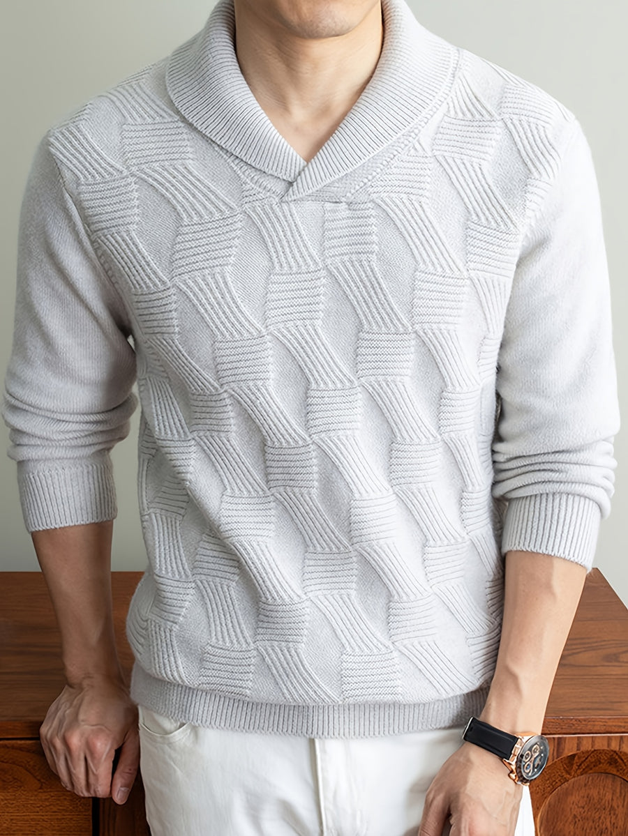 Men'S Seagull Collar Jacquard Knit Sweater, Excellent Warmth, Suitable for Autumn And Early Winter Wear. - SINBOS - White Flower Gray