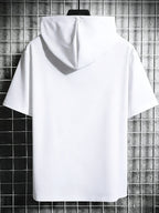 2pcs, New Summer Men's Basic Solid Color Hoodie, Drawstring Hooded Short Sleeve Top, Streetwear Trend Pullover Hoodie - Black+White