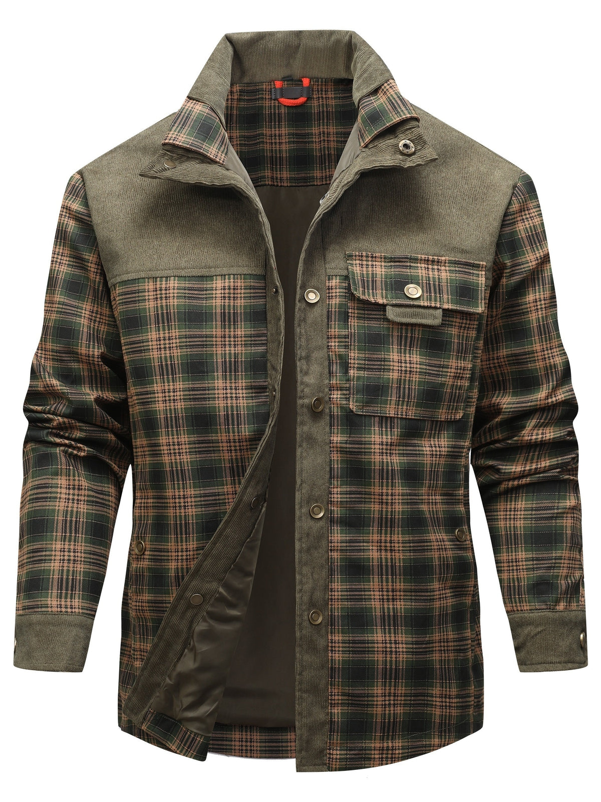 Vintage Plaid Patchwork Jacket Multi-Pocket Men'S Shirt Coat European Casual Workwear Style Easy Travel Layer for Daily Commute & Outdoors Trendy Practical Choice for All Seasons - fern green