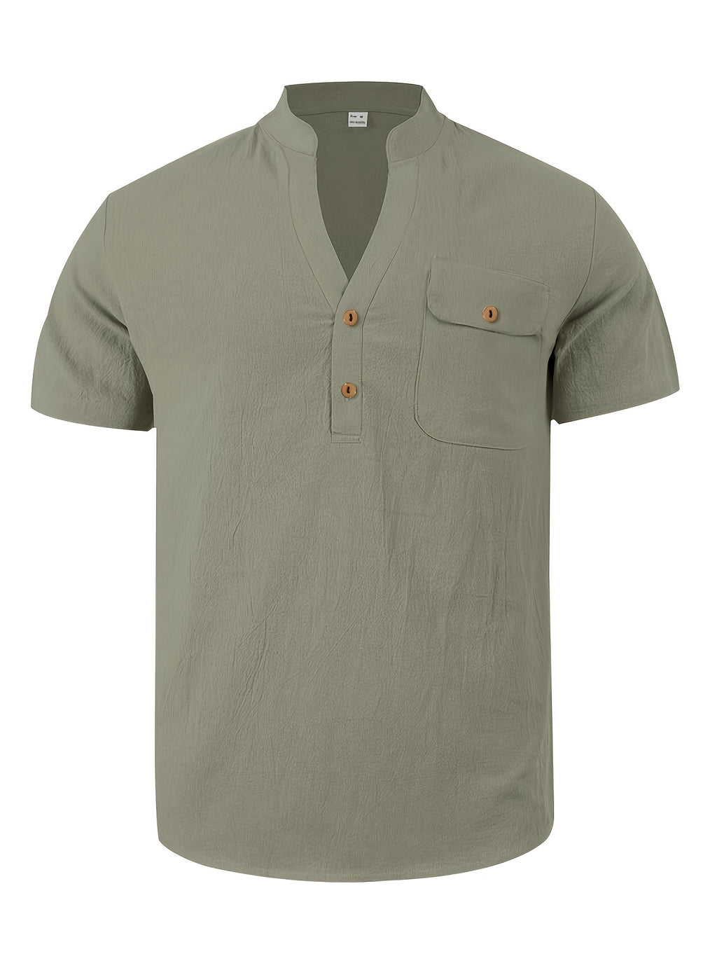 3pcs Set Men's All-cotton Polo Shirt, Men's Solid Color Loose-fit Casual -textured Workwear V-neck Pocket Henley Shirt with Short Sleeves, Suitable for the Beach, Casual Daily Wear, Commuting, Etc. - Green White Khaki Color