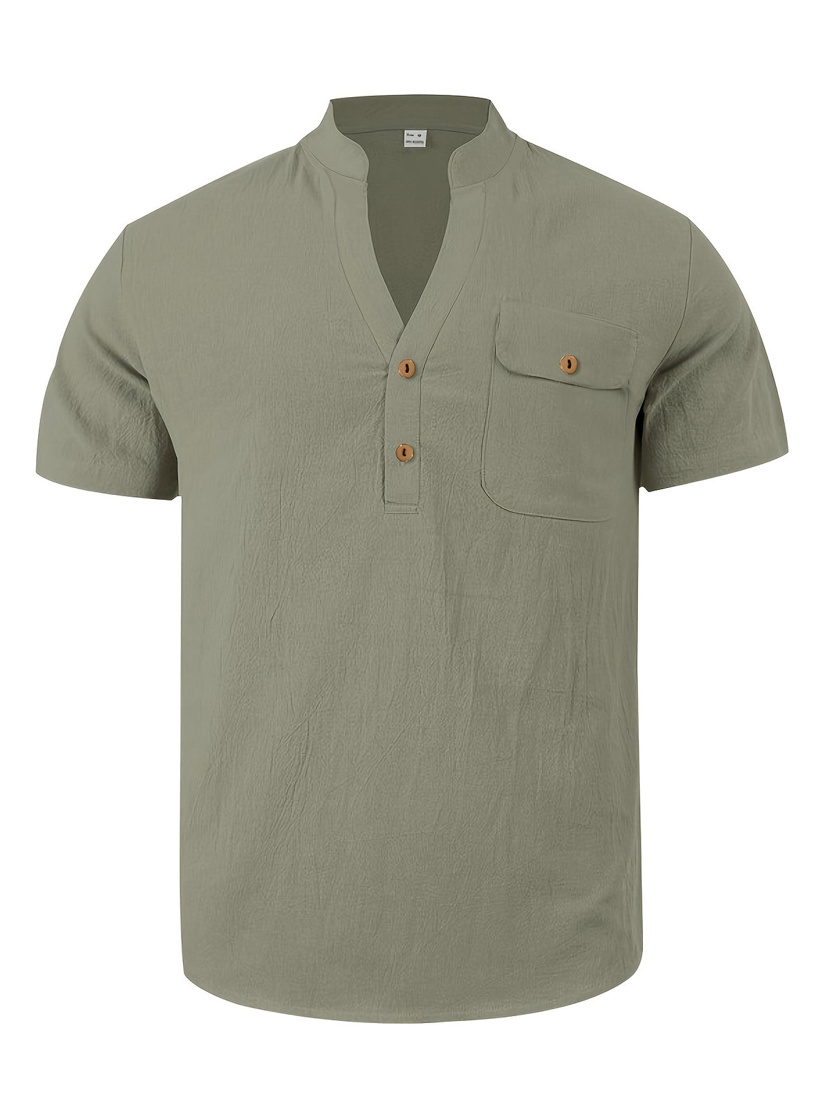 3pcs Set Men's All-cotton Polo Shirt, Men's Solid Color Loose-fit Casual -textured Workwear V-neck Pocket Henley Shirt with Short Sleeves, Suitable for the Beach, Casual Daily Wear, Commuting, Etc. - Green White Khaki Color