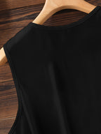 Sleeveless V-Neck Casual Tank Top with Letter Print, Perfect for Summer And Spring, Women'S Apparel - Black