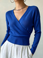 Women'S New Arrivals INS Autumn/Winter Cross-Collar Pullover, Elegant Versatile Loose Fit Machine Washable Long-Sleeve Knitwear - Royal Blue