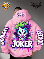 Warner Official Men'S Hoodie, Neon Clown Avatar Chess And Card Graffiti Trendy Print Design, Machine Washable, Warm And Casual for Autumn And Winter, Daily Drawstring Hoodie, Multi-Functional Sports And Leisure Loose Version - Pink Color
